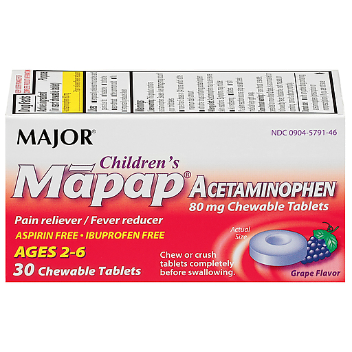 Tablettes Rapid Mapap Grape Acétaminophène pour Enfants Major, Âges 2-6, 80 Mg