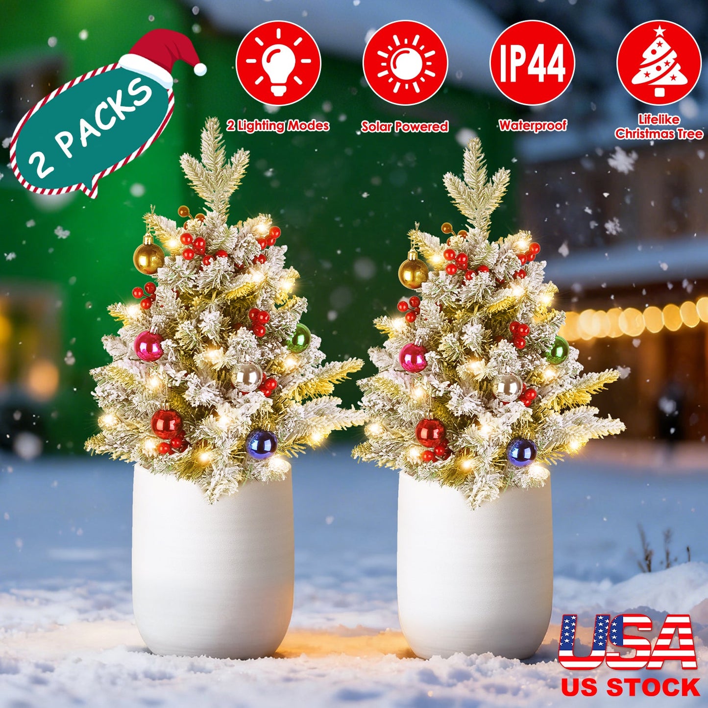 Relleno de Urna de Árbol de Navidad Iluminado Solar - 2 Pcs