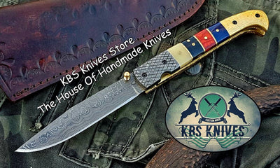 Artisan Crafted Damascus Steel Folding Pocket Knife - Korvel
