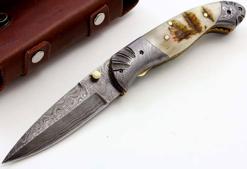 Mountain Ram Elegance Damascus Steel Folding Knife - Everyday Carry Essential - Korvel