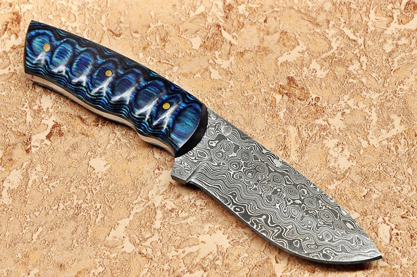 Premium Custom Raindrop Damascus Skinning Knife - Korvel