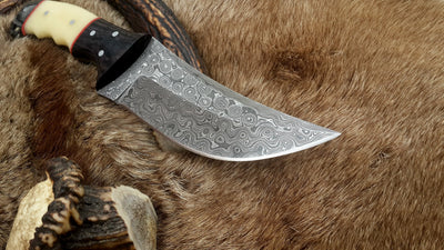 The Ultimate Hunter: Custom Damascus Steel Fixed-Blade Knife | Camel Bone & Exotic Wood | 10-Inch | KBS Knives - Korvel