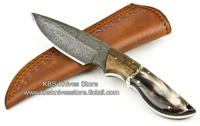 Premium Custom Raindrop Damascus Steel Hunting Knife - Korvel