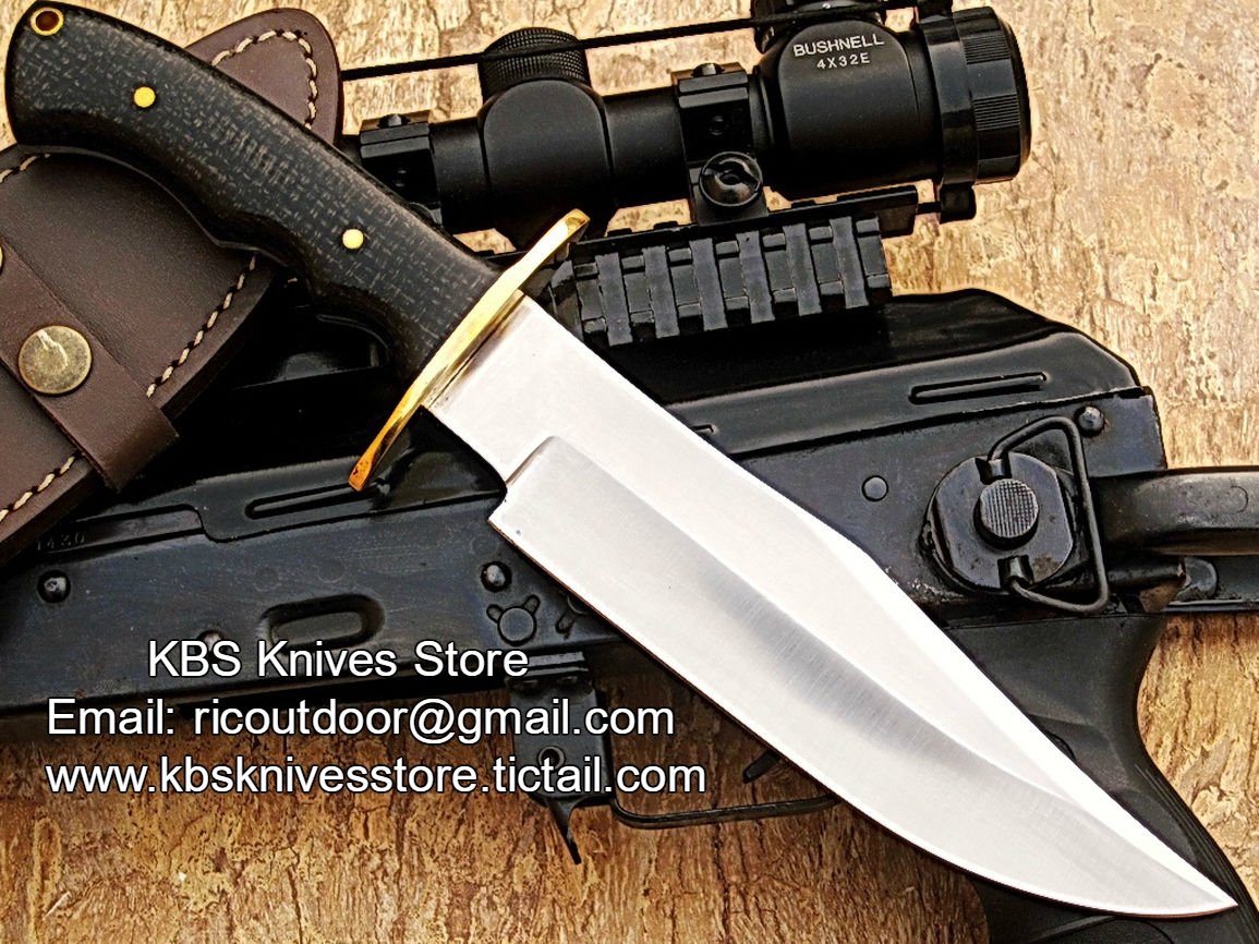 Premium Custom Bowie Knife - Handcrafted D2 Steel Blade with Red Micarta Handle & Brass Guard, 12" Length | Includes Leather Sheath | KBS Kn - Korvel