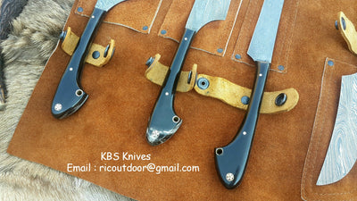 Premium Custom Damascus Steel Hunting Knife Collection with Buffalo Horn Handles - Korvel