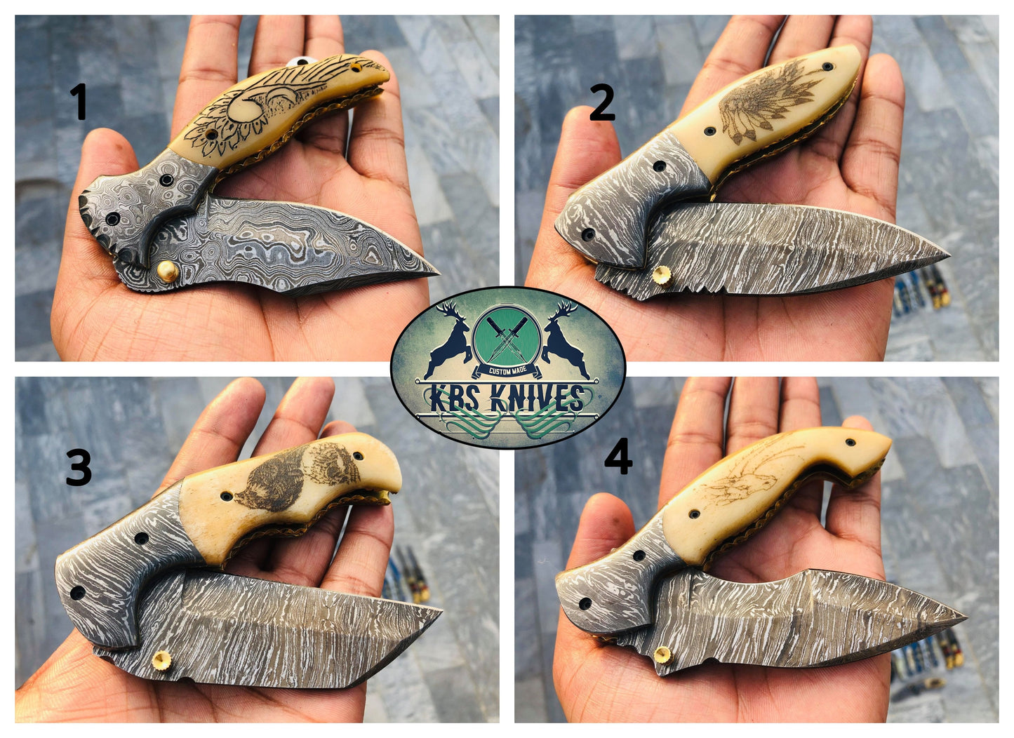 Artisan Crafted Damascus Steel EDC Folding Knife with Bone Handle - Korvel