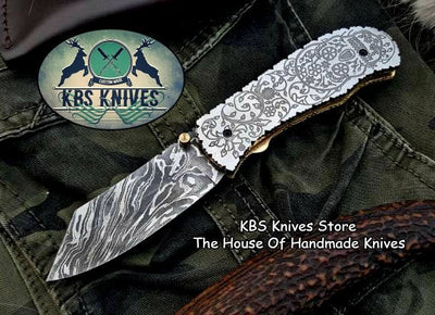 Artisan Crafted Damascus Steel Folding Pocket Knife - Korvel