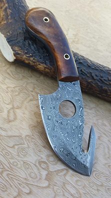 Artisan Crafted Full Tang Damascus Guthook Knife - Korvel