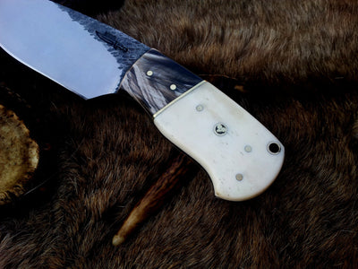 Artisan 1095 Forged Steel Skinning Knife with Buffalo Horn & Camel Bone Handle - 8 Inch Hunting Tool - Korvel