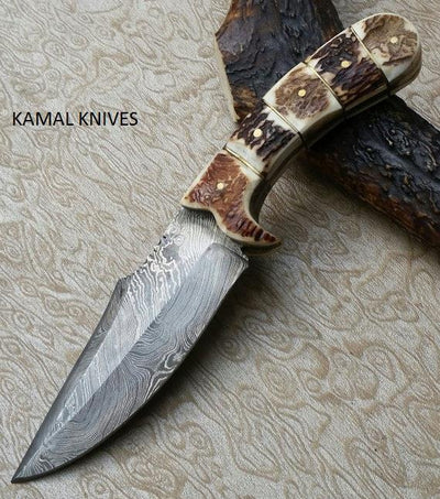 Premium Custom Damascus Steel Hunting Knife with Leather Sheath - Korvel