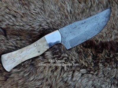 Premium Damascus Steel Hunting Knife with Camel Bone Handle - Korvel