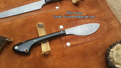 3-Piece Damascus Steel Hunting Knife Set with Buffalo Horn Handles – Outdoor Edge - Korvel