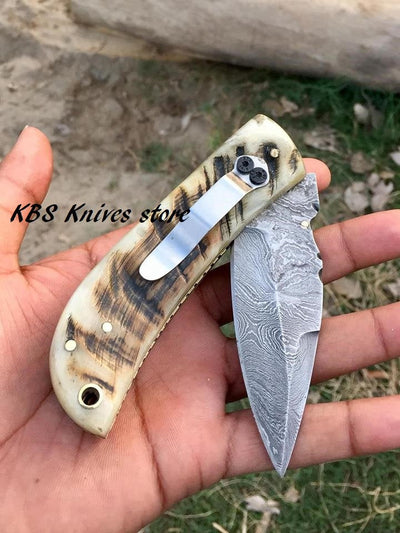 Artisan Crafted Damascus Steel Folding Knife - Korvel