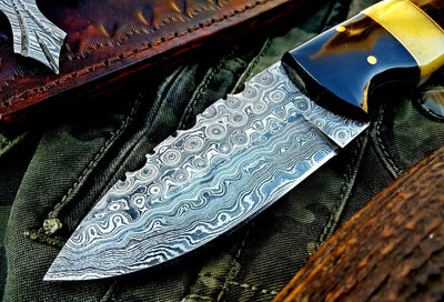 Artisan Crafted Raindrop Damascus Steel Skinning Knife - Korvel