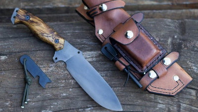 Custom Handmade O1 Steel Survival Knife with Burl Wood Handle - 10.5 Inches & Leather Sheath - Korvel