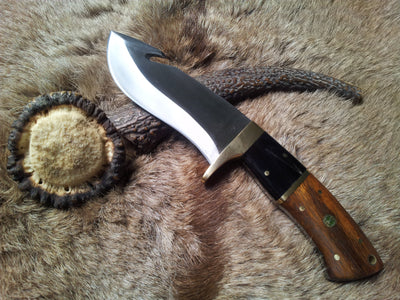 Premium Guthook Knife - 1095 High Carbon Steel with Elegant Rosewood & Buffalo Horn Handle - Korvel