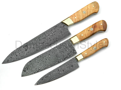 Premium Custom Handmade Damascus Steel Chef Knife Set - 3 Pieces - Korvel