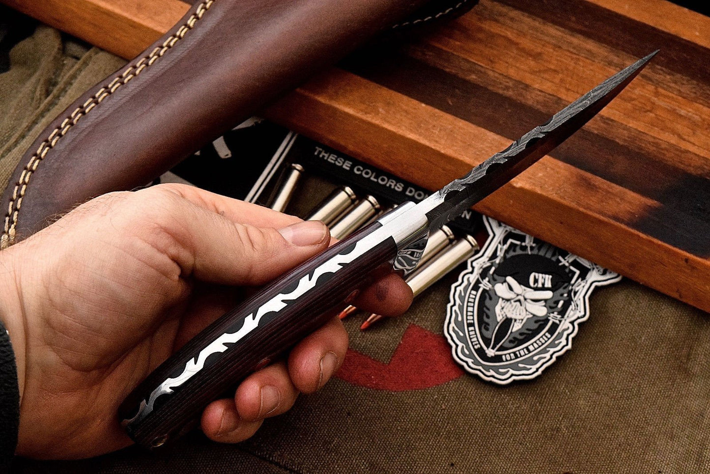 Premium Custom Damascus Steel Red Micarta Skinning and Hunting Knife - Korvel