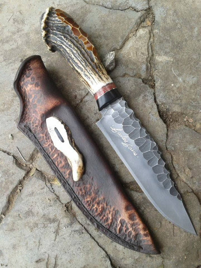 Handcrafted Viking Survival Knife - Unique Stone Finish & 1095 Steel - Korvel