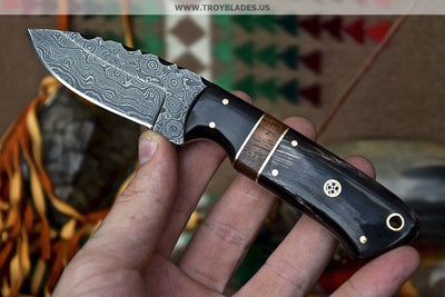 Artisan Crafted Raindrop Pattern Damascus Steel Skinner Knife - Korvel