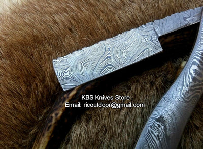 Exquisite Damascus Steel Antique Razor with Leather Case - Exclusive at KBS Knives Store - Korvel