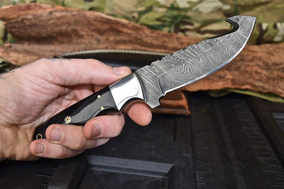 Premium Damascus Steel Gut Hook Skinner Knife - Korvel