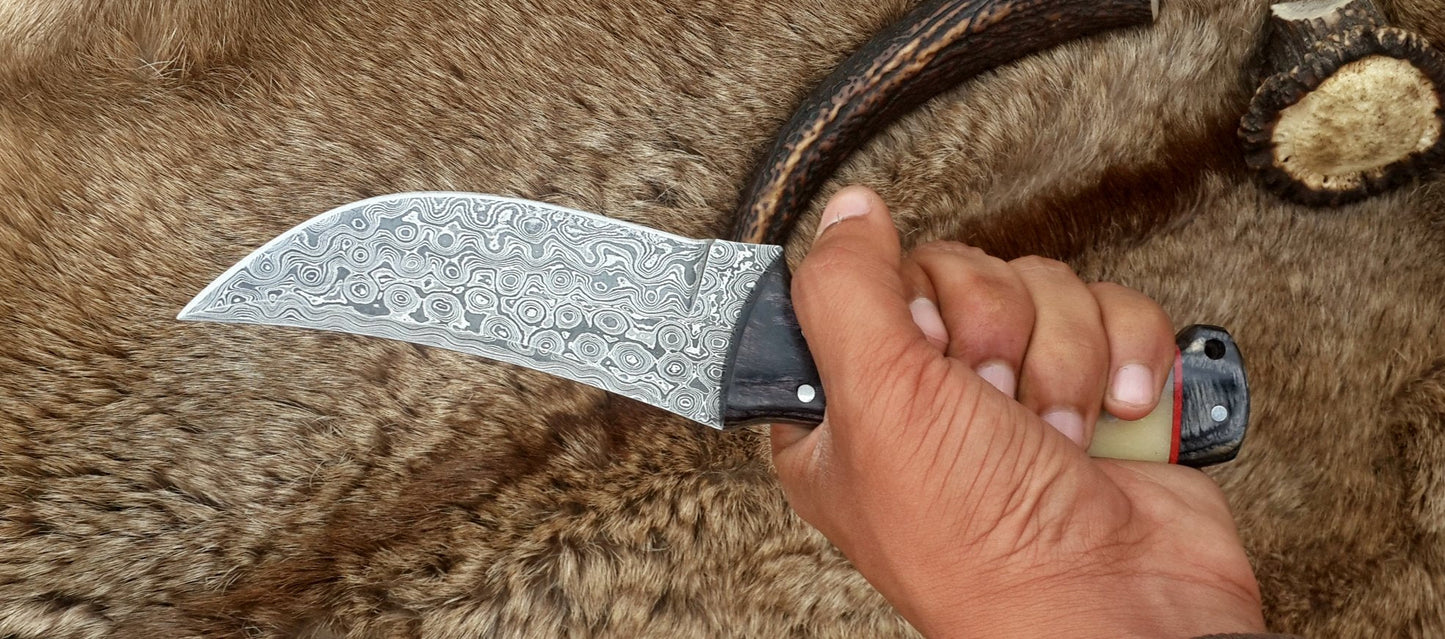 The Ultimate Hunter: Custom Damascus Steel Fixed-Blade Knife | Camel Bone & Exotic Wood | 10-Inch | KBS Knives - Korvel