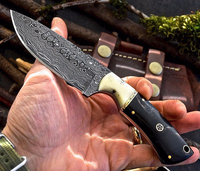 Premium Handcrafted Raindrop Damascus Steel Hunting Knife - Korvel