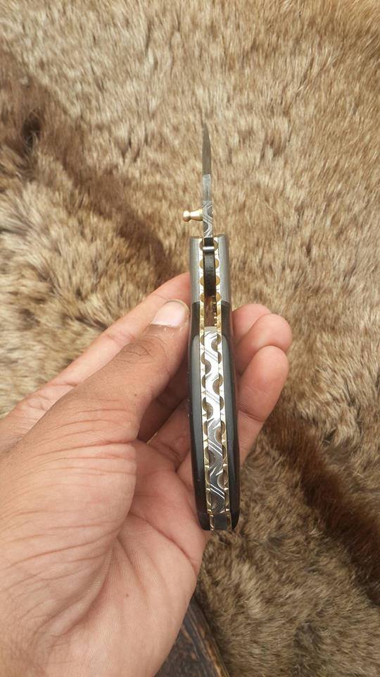 The Legacy: Handcrafted Damascus Steel Folding Pocket Knife with Buffalo Horn Handle - Korvel