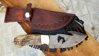 Handcrafted Damascus Steel Gut Hook Skinner Knife - Korvel