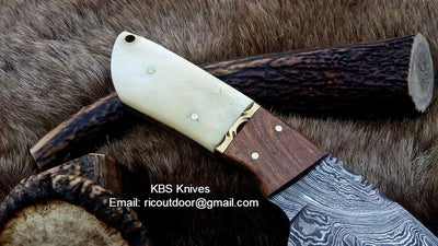 Artisan Lamb Skinner Knife – Premium Damascus Steel with Elegant Bone & Rosewood Handle - Korvel