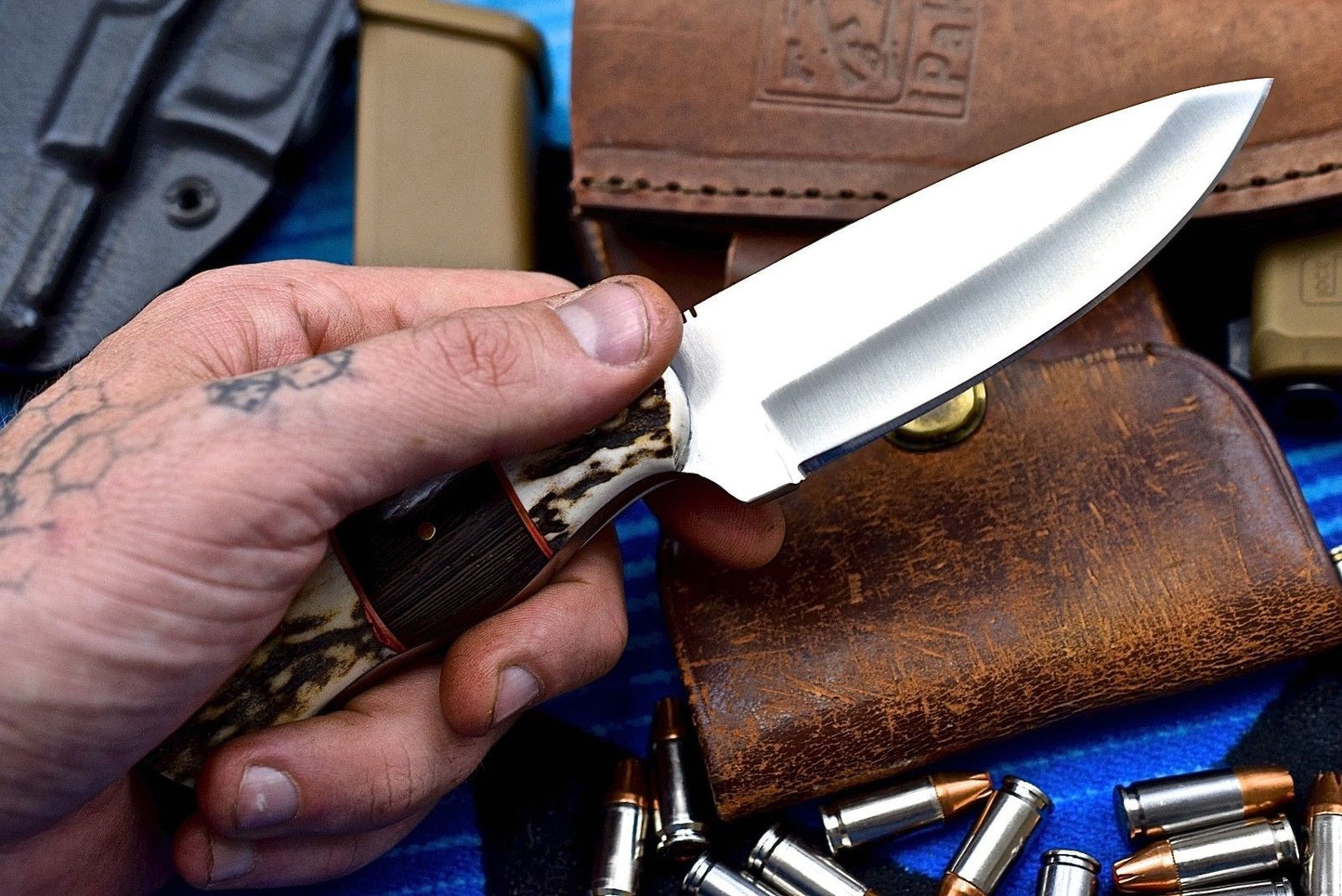 Premium Custom D2 Steel Hunting Knife with Antler Grip - Korvel