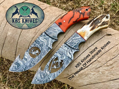 Premium Custom Handmade Damascus Steel Guthook Hunting Knives with Full Tang Design - Korvel