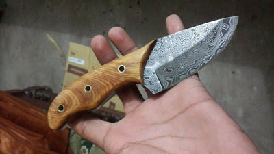 Premium Damascus Steel Raindrop Skinning Knife - Olive Wood Handle - Korvel
