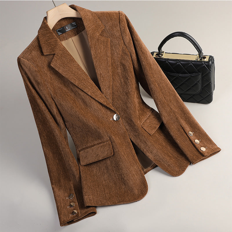 Blazer en Velours Doré Ajusté pour Femmes