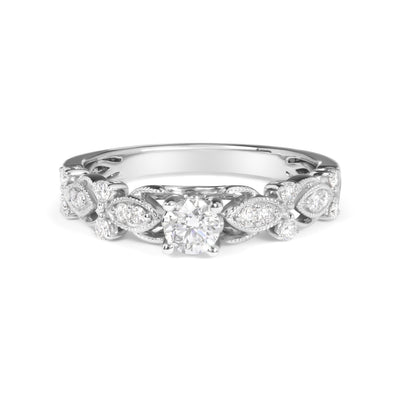 Bague de fiançailles vintage en or blanc 14K avec diamants - Taille 7
