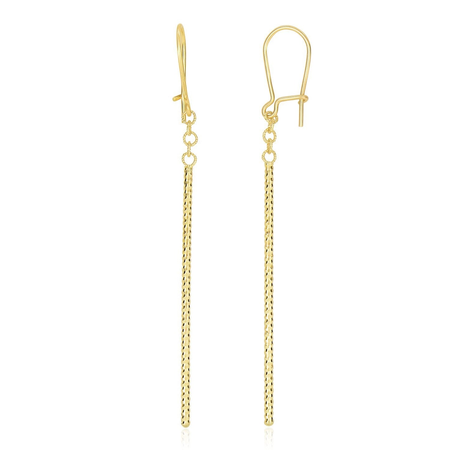 Pendientes Colgantes de Corte de Diamante de Barra Larga de Oro Amarillo de 14k