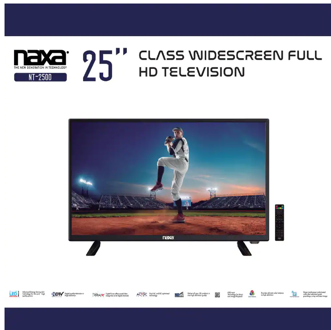 Televisor LED Naxa de 25" 12 Voltios AC/DC 1080p de Pantalla Ancha