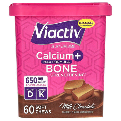 Viactiv Calcio + Suplemento para Fortalecimiento Óseo, Chocolate con Leche, 60 Unidades