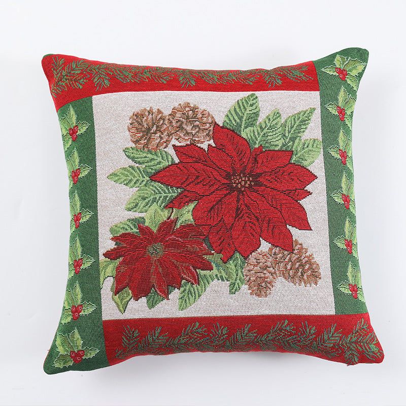 Woven Christmas Pillow Cover - Cartoon Elk & Snowman Design