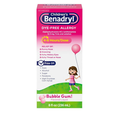 Benadryl Children's Liquid Allergy Relief - Dye-Free Bubble Gum Flavor, 8 Fl Oz