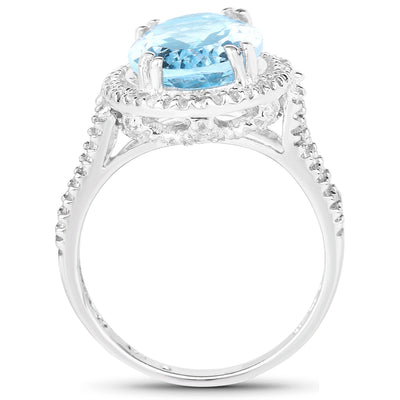 8.15 Carat Blue Topaz & White Topaz Sterling Silver Ring