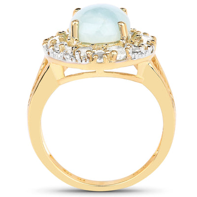 14K Yellow Gold Plated Aquamarine & White Topaz Ring