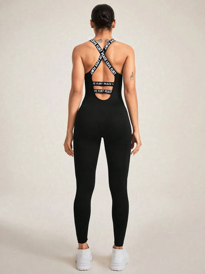 Crisscross Back Sleeveless Active Jumpsuit - Korvel