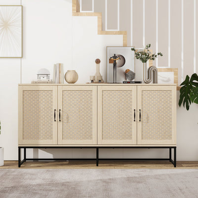 Rattan 4-Door Sideboard - Elegant Storage Cabinet