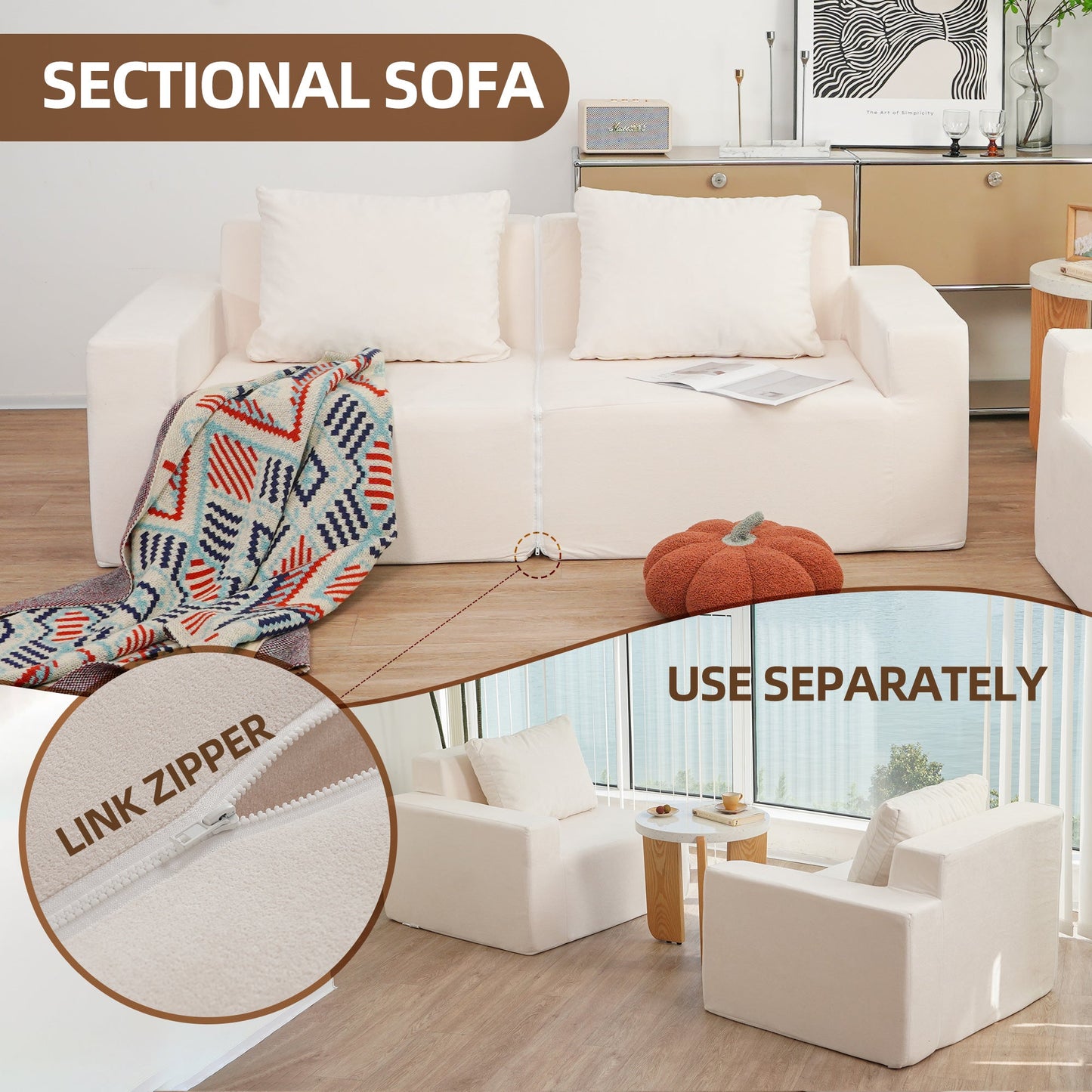 No Installation&Convertible Living room foam sofa chair Loveseat Twin Size with Armrests Removable and Machine Washable Cover - Korvel