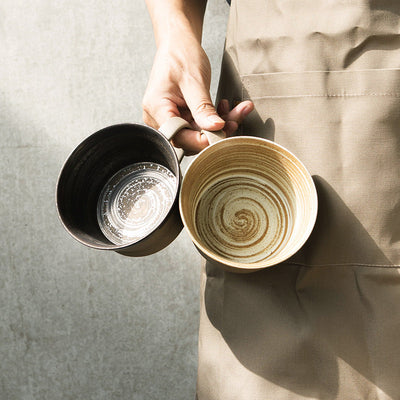 Artisan Coarse Pottery Coffee Cup and Plate Set