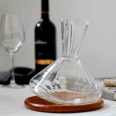 Premium Red Wine Carafe Tumbler Wine Dispenser Decanter with Wood Tray - Korvel