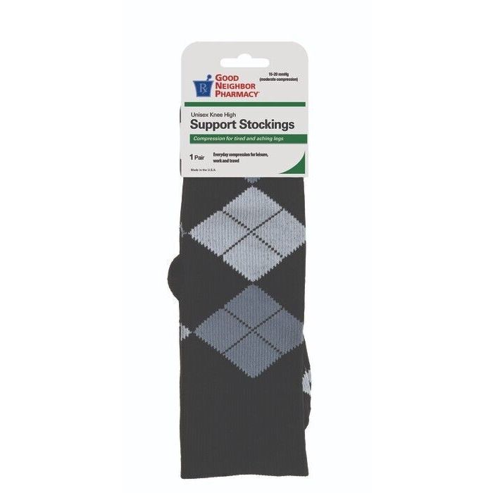 GNP Support Knee High Socks - 15-20mmHg Compression - Gray Argyle - Small