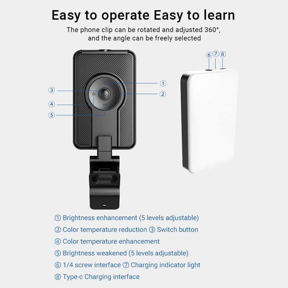 Mobile phone fill light 5 color temperature mini portable live video conference fill light - Korvel